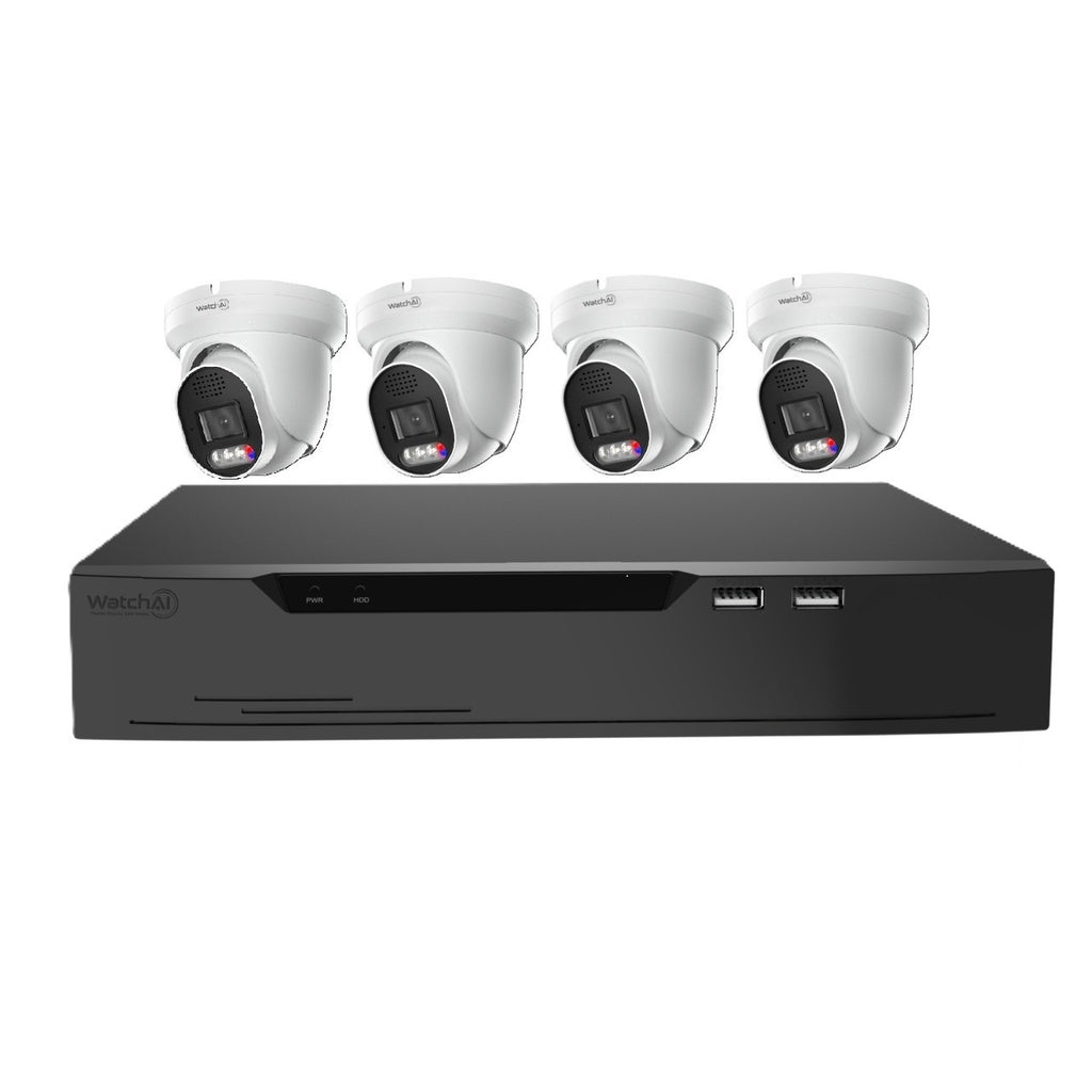 Watch AI 4K CCTV Kit - 4 X 8MP Turret Cameras With 8CH 2TB HDD NVR