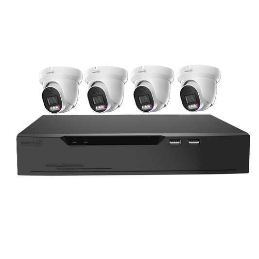 Watch AI 4K CCTV Kit - 4 X 8MP Turret Cameras With 8CH 2TB HDD NVR