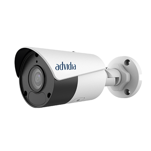 Advidia 4MP Outdoor Bullet Camera with IR Up to 50m, 2.8mm Fixed Lens, H.264/265, built in Mic, WDR 120db,PoE, Micro SD, IP  67.