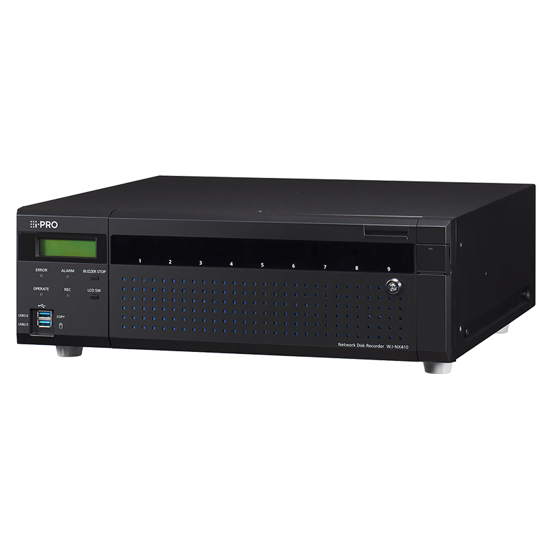 32/64 Ch NVR, H.265/H.264/ JPEG Rec Formats, 9x HDD bays (Up to 162TB) Up to 5 Expansion Bay Connections (972TB max  Storage with expansion bays), expandable to 64CH with WJ-NXE42W licence, Raid 1/5/6, Dual HDMI outputs 2x 4K Monitor  Outputs