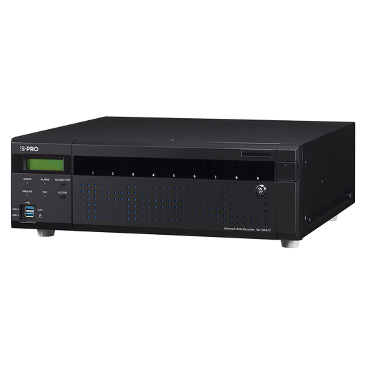 32/64 Ch NVR, H.265/H.264/ JPEG Rec Formats, 9x HDD bays (Up to 162TB) Up to 5 Expansion Bay Connections (972TB max  Storage with expansion bays), expandable to 64CH with WJ-NXE42W licence, Raid 1/5/6, Dual HDMI outputs 2x 4K Monitor  Outputs