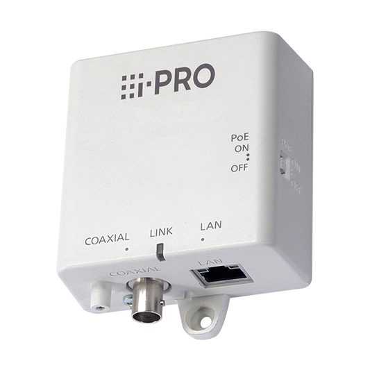 Camera end IP over coax converter, to connect to either WJ-PR201E or WJ-PR204E Receiver.