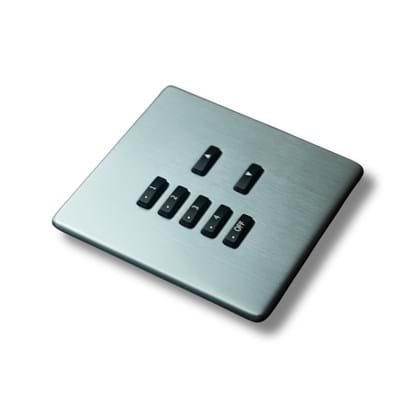 Wired system push button control module, complete with removable CAT5e/6 cable punch down board. Each LED  back-lit button is configurable using the RASOFTpro programming software. Requires a separate cover plate kit.